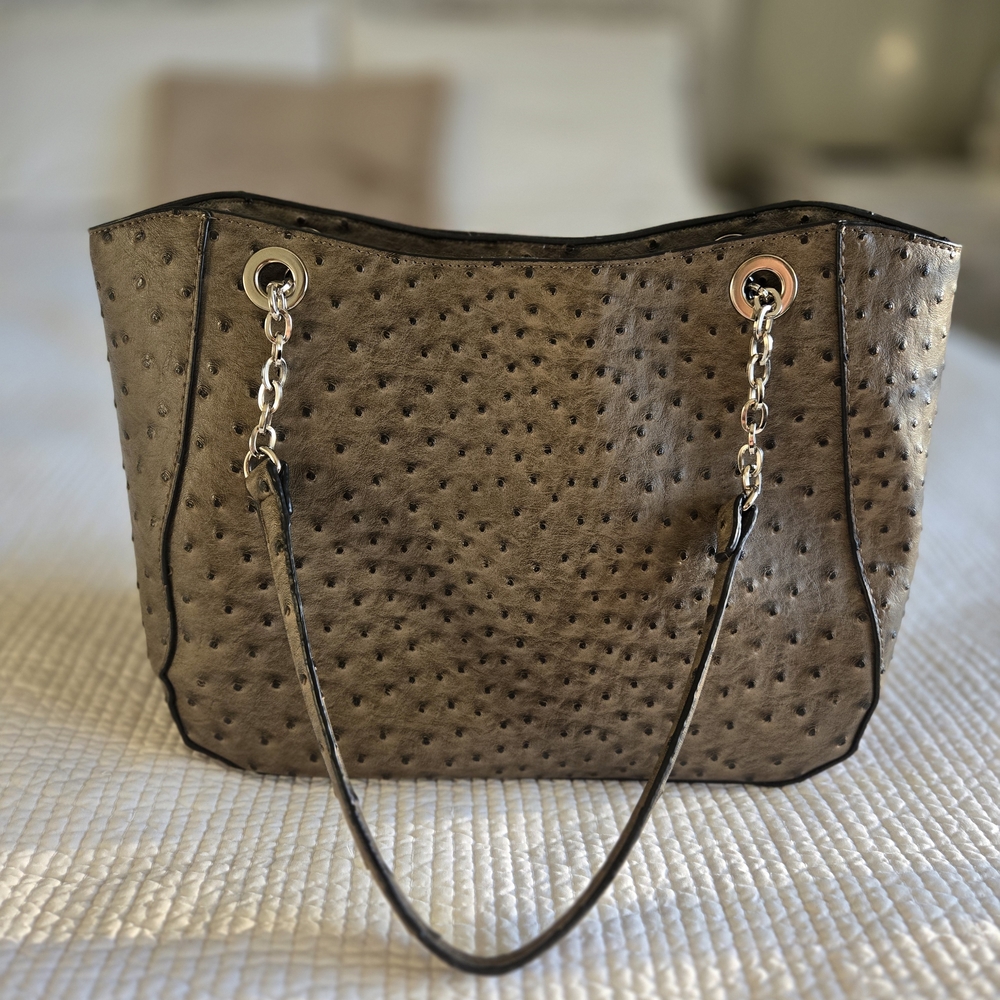 Brown Faux Ostrich Brown Tote Bag